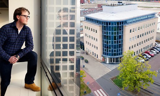 Links: Berry Kriesels | alumnus opleiding Bio-informatica. Rechts: kantoorgebouw Omnigen (foto door Vincent van Dordrecht)
