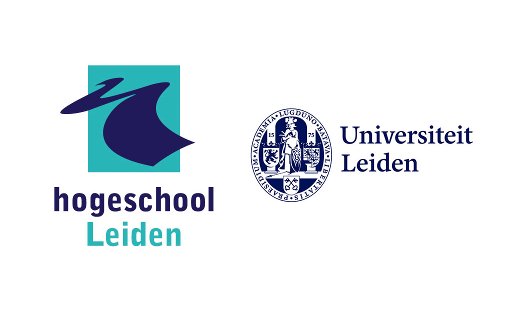 Logo Hogeschool Leiden (links) en Universiteit Leiden (rechts).