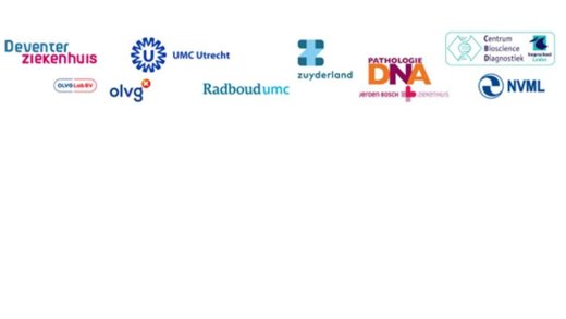 De logos van diverse organisaties die de nascholingsdag voor pathassers in het UMCU organiseren