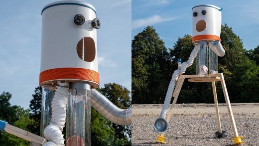 twee foto's van een robot die afval scheidt 