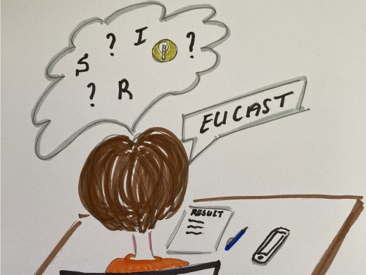 Tekening van student die een toets maakt