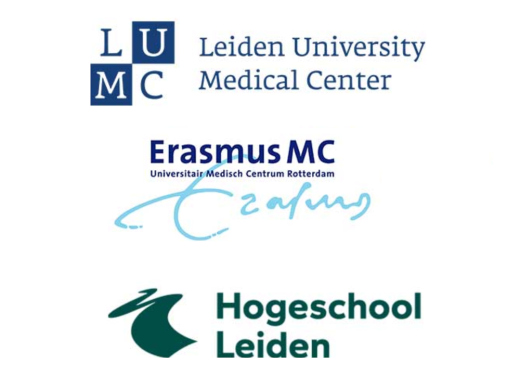 Logo's van de organisaties LUMC, Erasmus MC en Hogeschool Leiden