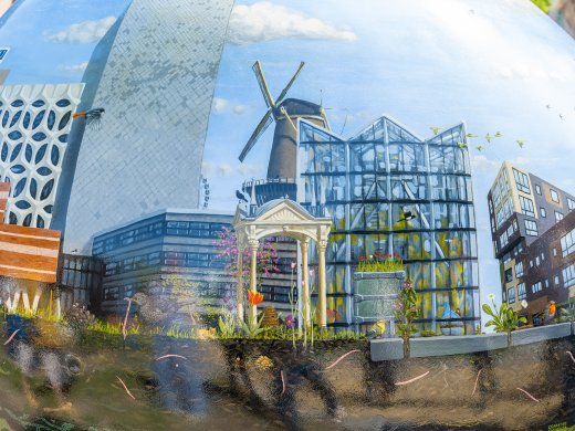 De Bol van Biodiversiteit op het voorterrein van Hogeschool Leiden.