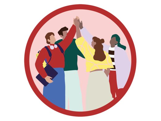 Sociale ontwikkeling - illustratie met personen die elkaar een high-five geven