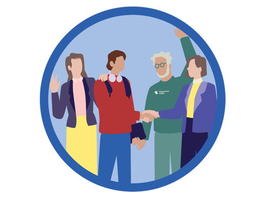 Stagebegeleidingsnavigator - onboarding - illustratie waarin een persoon een hand krijgt en blij wordt ontvangen