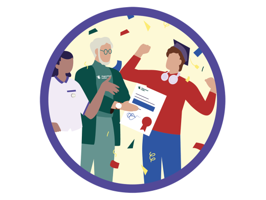 Stagebegeleidingsnavigator professionele ontwikkeling - illustratie van een feestelijk diplomauitreiking