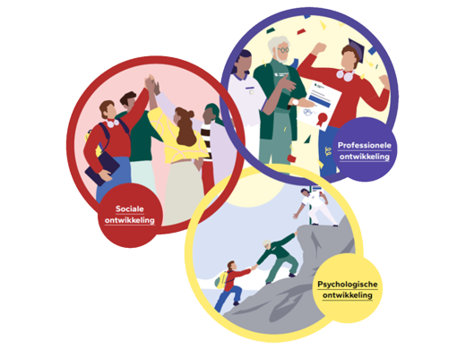 Illustratie met drie cirkels die de thema's voorstellen voor een succesvolle stage