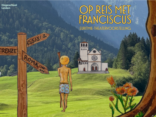 Voorbeeld van de poster voor de Euritmie-voorstelling: Op reis met Franciscus