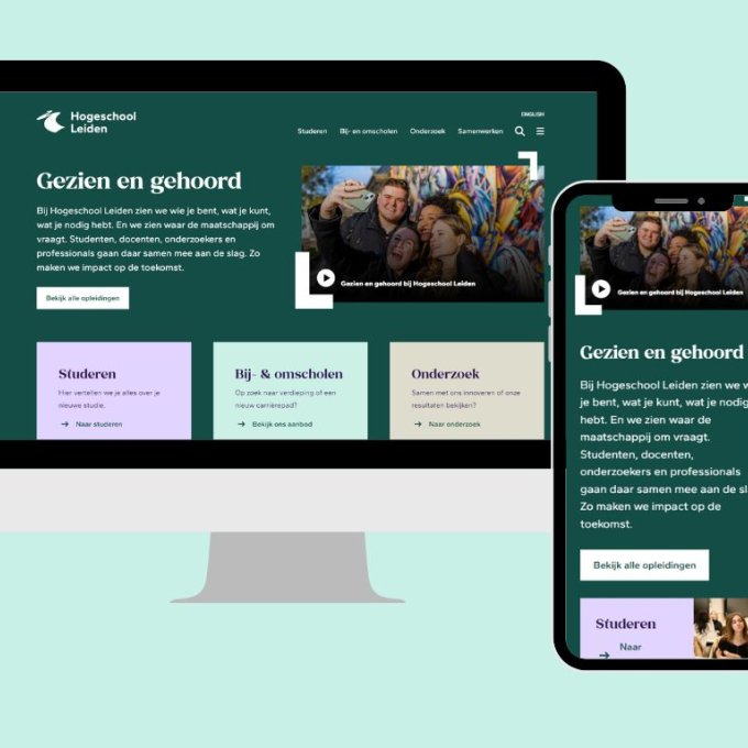 Een blik op de nieuwe website van hsleiden.nl op mobiel en desktop