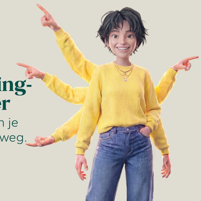 Campagnebeeld Open Dag Hogeschool Leiden met tekst: Hi Richtingzoeker, we helpen je graag op weg