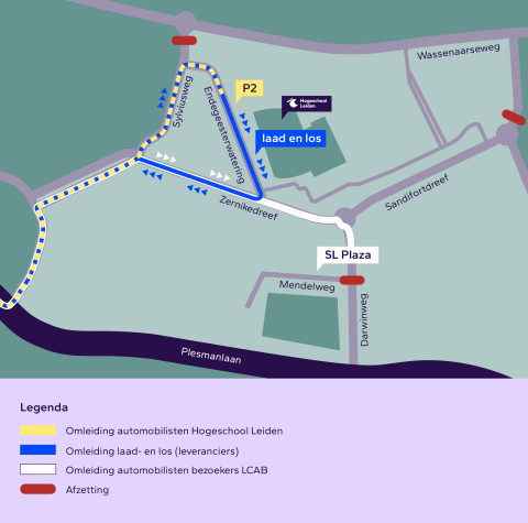 Routekaart met verkeerssituaties rondom Hogeschool Leiden